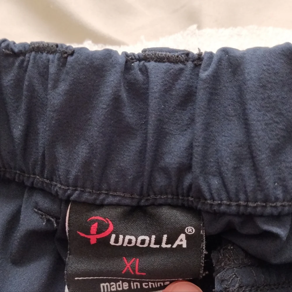 Pudolla Men's Elastic Waistband Comfort Hiking Outdoor Cargo Pants XL Navy Blue